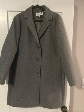 Calvin Klein Women's Charcoal Grey Wool-Blend Pea Coat